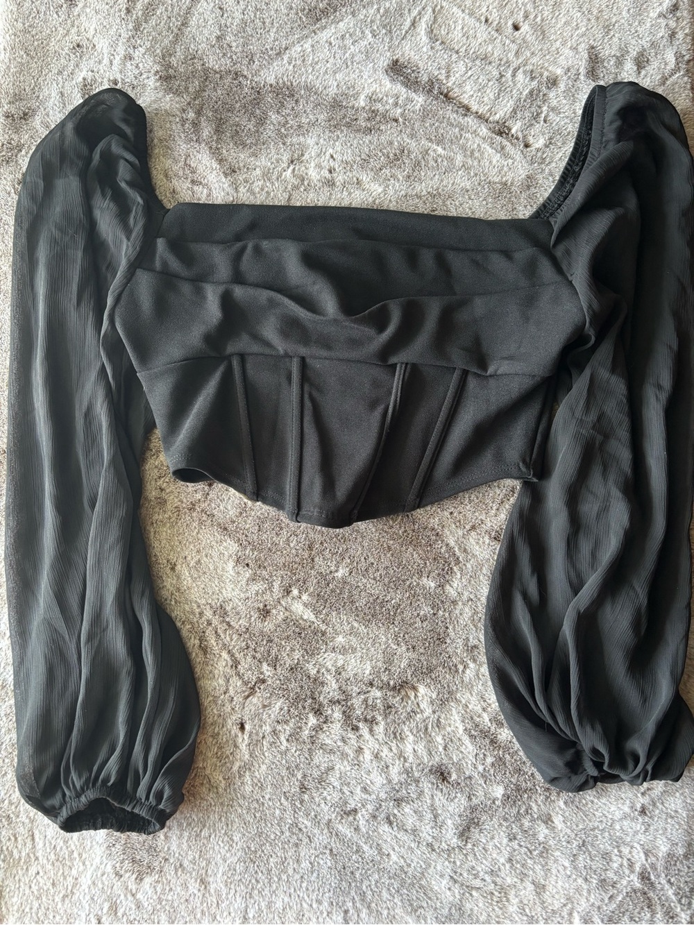 SHEIN Black Puff Sleeve Corset Crop Top - Size S